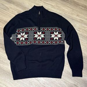 Original Weatherproof Vintage Mens Navy Blue Snowflake‎ Geometric Sweater Large